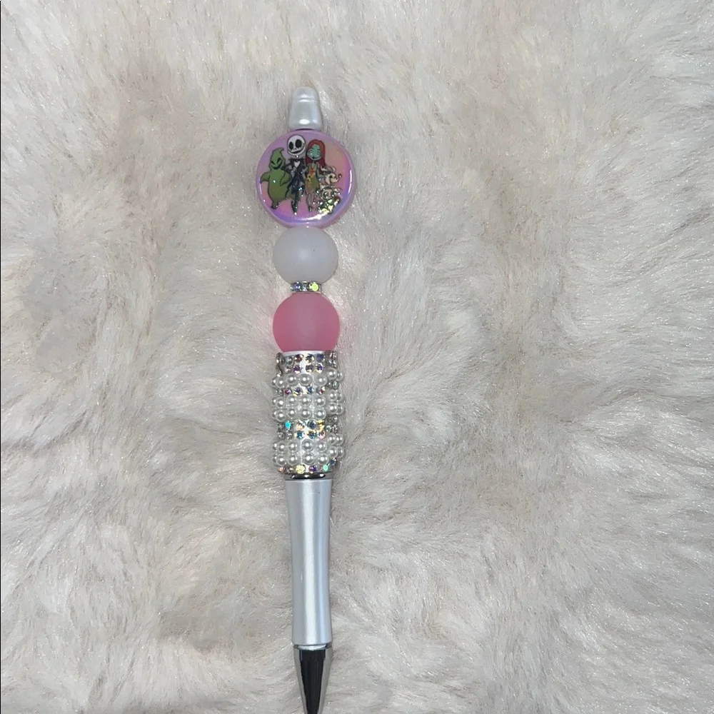 Nightmare Before Christmas Pink and Silver Beaded Pen
